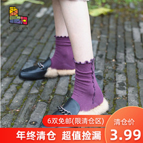 Socks children pure cotton Japanese wood ear loose stockings solid color thin Korean version of sweet spring and autumn tube socks