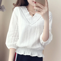 Very fairy coat women 2021 new autumn fashion wild chiffon small shirt long sleeve lace base shirt