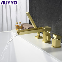 German AUYYO brand all-copper waterfall brushed brass gold hot and cold bathtub faucet cylinder side bathroom faucet