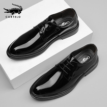 Crocodile men's shoes autumn patent leather glossy shoes men's winter leather men's soft business formal derby shoes black