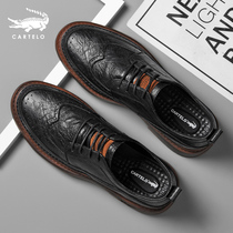 Crocodile men's shoes men's tooling leather shoes retro trend young England small leather shoes black soft bottom business casual shoes