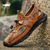 Crocodile men sandals 2022 new summer outwear sports beach shoes genuine leather non-slip soft bottom casual leather sandals