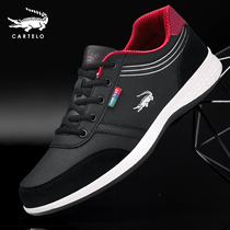 Crocodile mens shoes autumn new wild leather mens casual shoes winter mens plus velvet warm two cotton sneakers