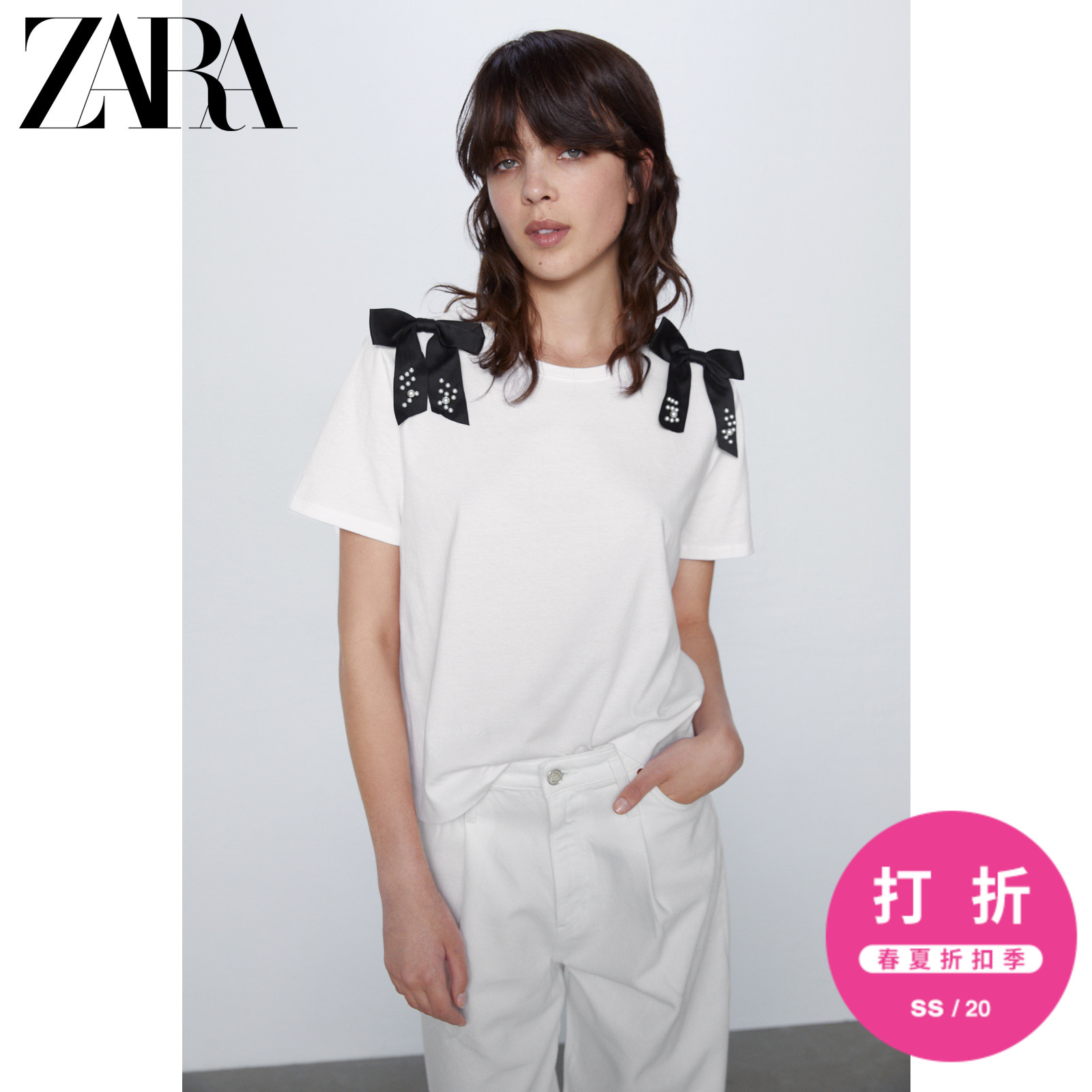 ZARA女装 蝴蝶结饰 T 恤 00962156250,降价幅度38.8%