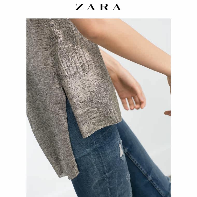 ZARA 女装 金属色拼接 T 恤  05580240302