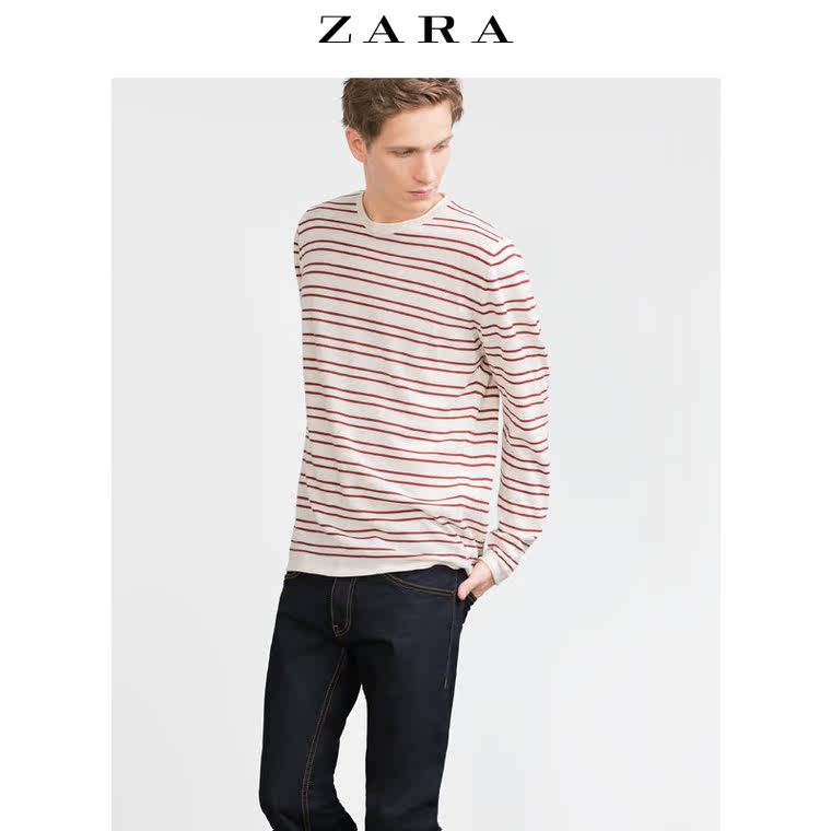 ZARA 男装 局部条纹针织衫 00367334605