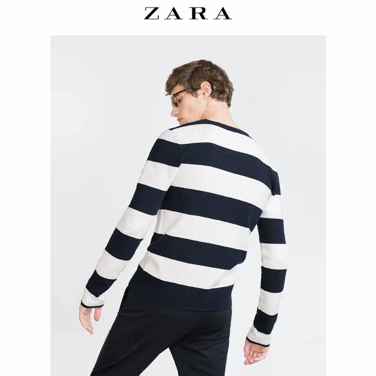 ZARA 男装 局部条纹针织衫 00458305401