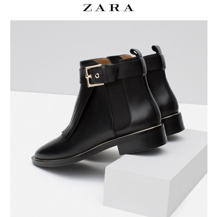 ZARA 女鞋 流苏皮短靴 15159001040