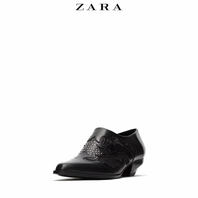 ZARA 女鞋 网眼装饰平跟皮及踝靴 15160001040