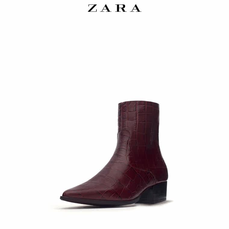 ZARA TRF 女鞋 鳄鱼纹印花皮短靴 17187001022