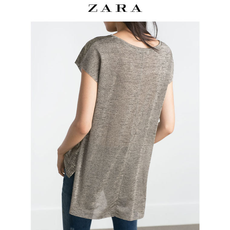 ZARA 女装 金属色拼接 T 恤  05580240302