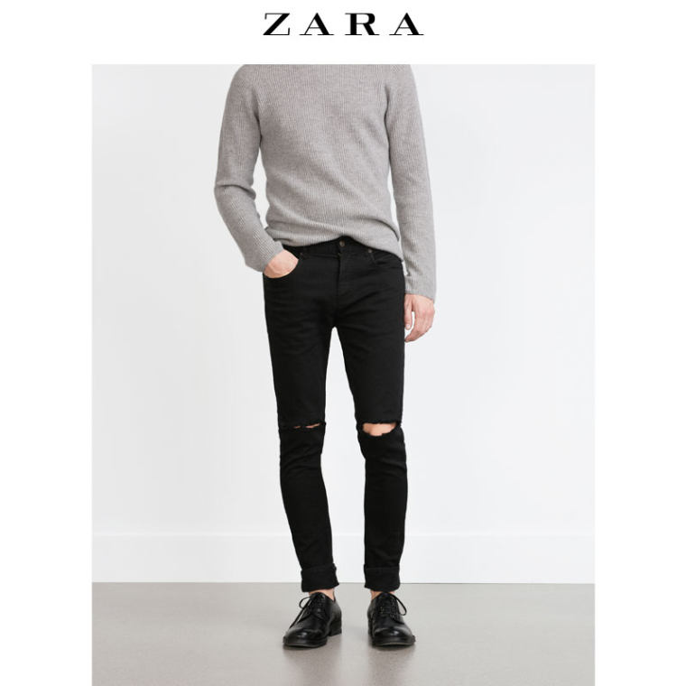 ZARA 男装 膝部破洞裤 06917365800