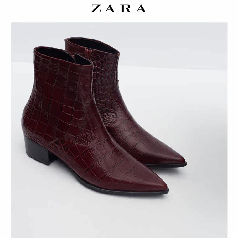 ZARA TRF 女鞋 鳄鱼纹印花皮短靴 17187001022