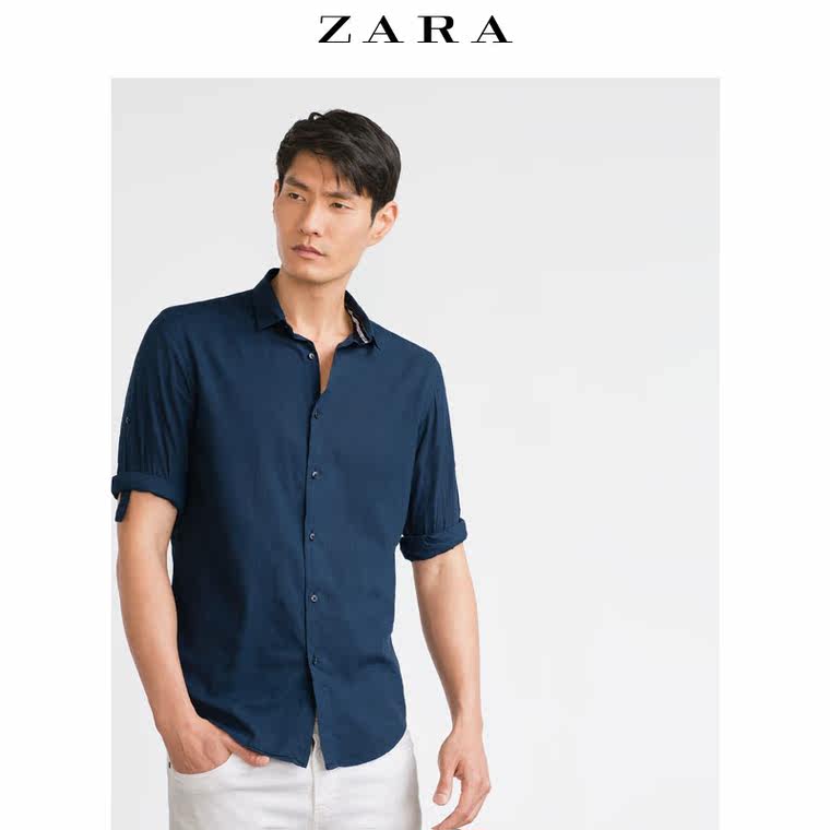 ZARA 男装 采用颈边和纽扣垂绊袖的衬衫 05752496401