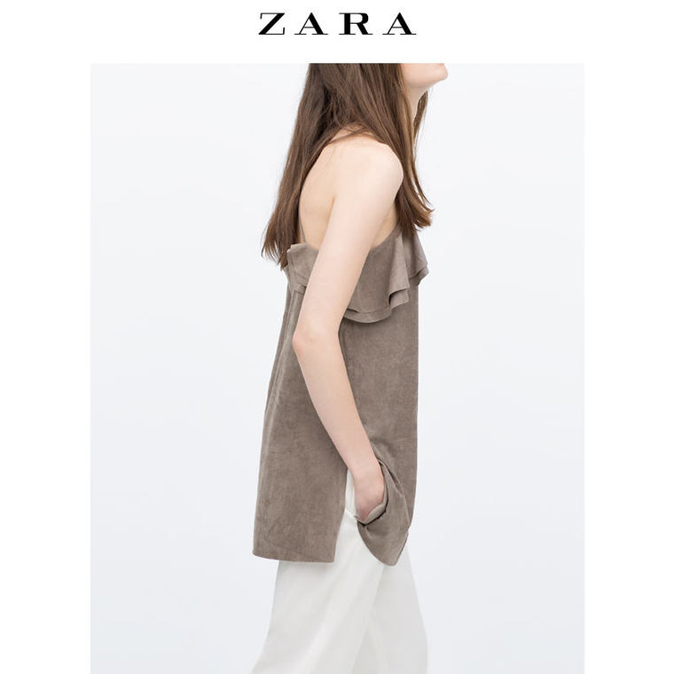 春夏折扣 ZARA 女装 褶边人造绒面革上衣 05410066713