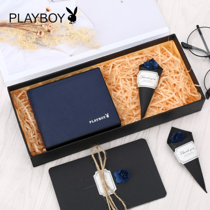 花花公子情侣钱包短款男女一对2019新款真皮生日情人节礼物送男友