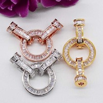 925 silver button diy pearl accessories micro-inlaid rhinestone buckle high grade bracelet necklace button T Square hand chain Buckle