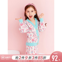Girls Knitted Set Autumn 2021 New Tong-Tong foreign-style BAO WEN cardigan childrens hip skirt two-piece tide
