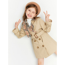 Girls windbreaker autumn clothing 2021 new middle and large children Korean version of long stitching coat children