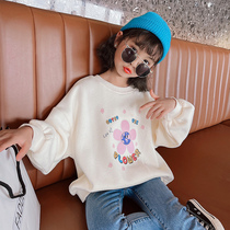 Girls sweater 2021 spring and autumn new childrens clothing Western style childrens middle and large childrens long-sleeved loose cover head coat Korean version of the tide