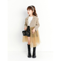 Girls Autumn Jacket 2021 New Chinese Tong Korean version of foreign-style mesh stitching suit childrens casual coat tide