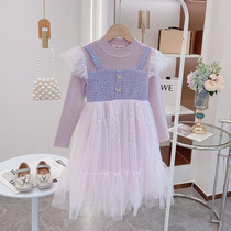 Girls Dress 2021 Spring and Autumn New Tong Tong Knitted Mesh Long Sleeve Princess Dress Little Girl foreign style Korean version