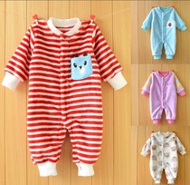 Baby long sleeve warm clothes Flannel 3 romper jumpsuit 0-1 year old baby pajamas Newborn clothes Out clothes