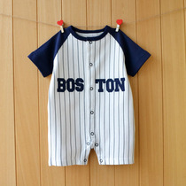 Baby baseball clothes pure cotton summer 0-1 years old men and women baby short-sleeved romper 3 newborn clothes body clothes climbing clothes