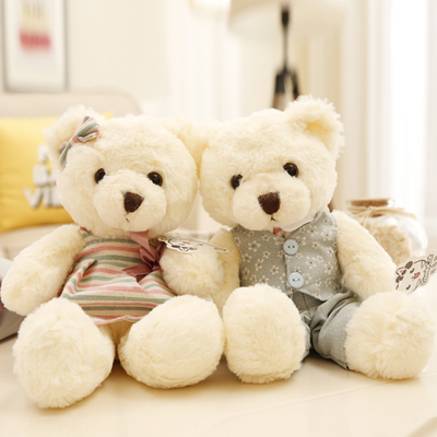 小号情侣泰迪熊一对白色穿衣小熊公仔抱抱熊洋布娃娃玩偶毛绒玩具