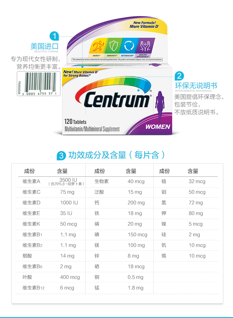 善存复合维生素成分表图片