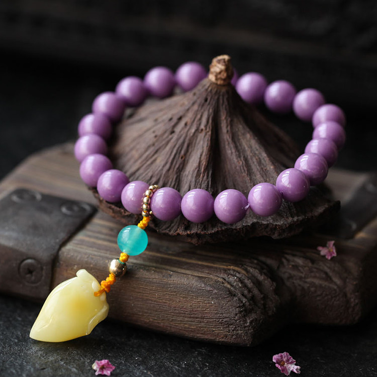 悦己珠宝原创天然5a紫云母蜜蜡单圈手链女款无黄斑手串【紫丁香】_7折