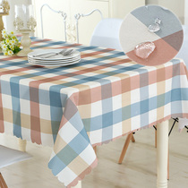 Tablecloth fabric Cotton Linen Linen style small fresh European waterproof plaid dining table cloth Nordic coffee table cover cloth