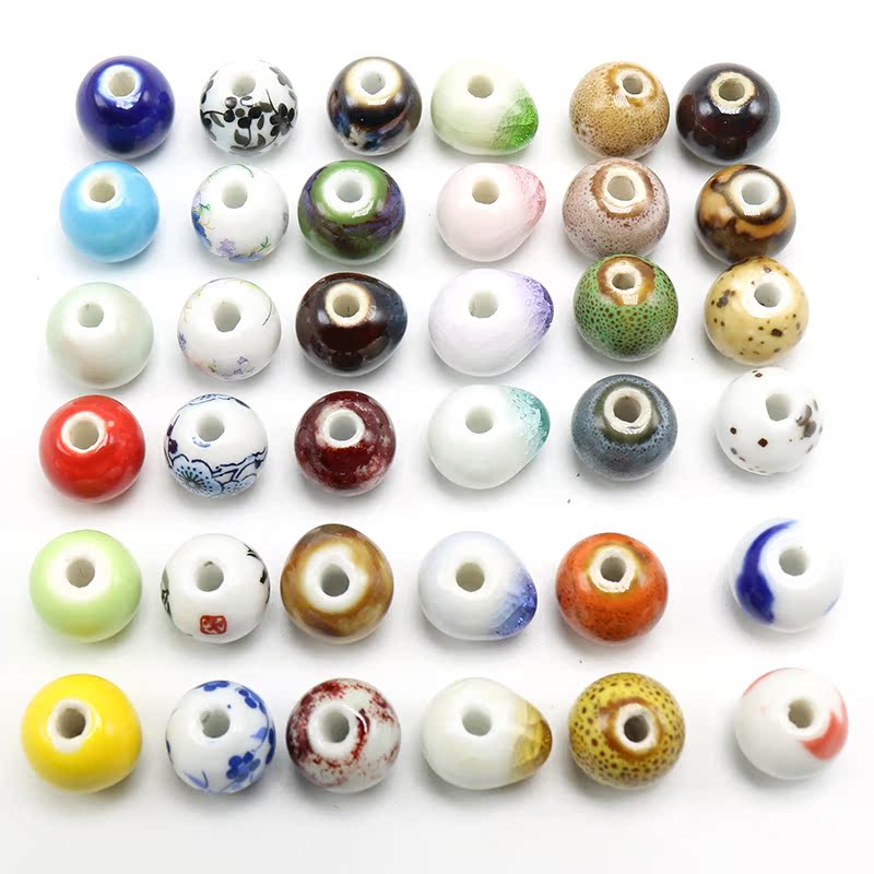 Jingdezhen ceramic beads scattered 12 mm color glaze up decals bead macroporous bracelet necklace clothing diy50