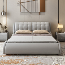 Nordic solid wood leather bed Modern minimalist 1 8-meter double bed multi-function storage air pressure soft bed Light luxury furniture