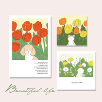 ins Korean cute puppy with flowers illustration poster fresh cartoon postcard room wall decoration card