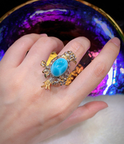 Wise and martial righteous energy sea grain stone ring Italian craftsmanship gain wisdom gain true self