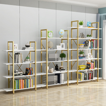 Household floor-to-ceiling bookshelf shelf Living room multi-layer storage cabinet storage rack Light luxury gold Wrought iron cosmetics shelf