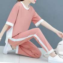 Pure Cotton Casual Suit Woman Short Sleeve Temperament Summer Dress 2021 Han Edition 90% Pants Sports Suit Summer Big Code Two Sets
