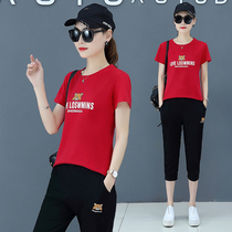 Short Sleeve Pure Cotton Sports Suit Women Foreign Air Casual Clothing Two Sets 2021 Summer Summer Dress New Fashion Moms Dress