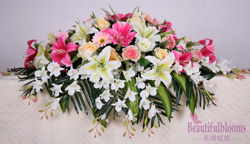 仿真花演讲台花主席台花下垂式讲台花会议桌花绢花假花迎宾花装饰
