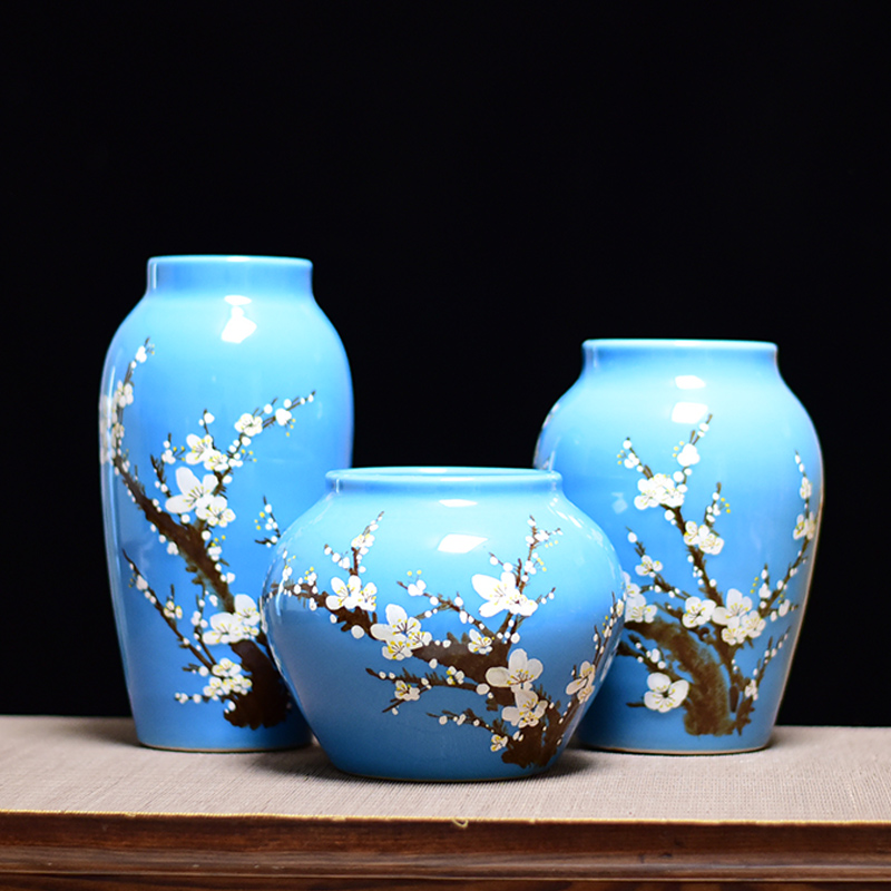 Jingdezhen ceramic vases, three - piece suit of new Chinese style household decorations furnishing articles household flower arranging dried flowers of modern living room