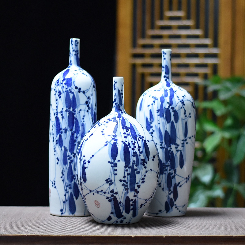 Jingdezhen hand - made ceramic fashion home furnishing articles hydroponic dry flower arranging flowers sitting room lucky bamboo vase three - piece suit