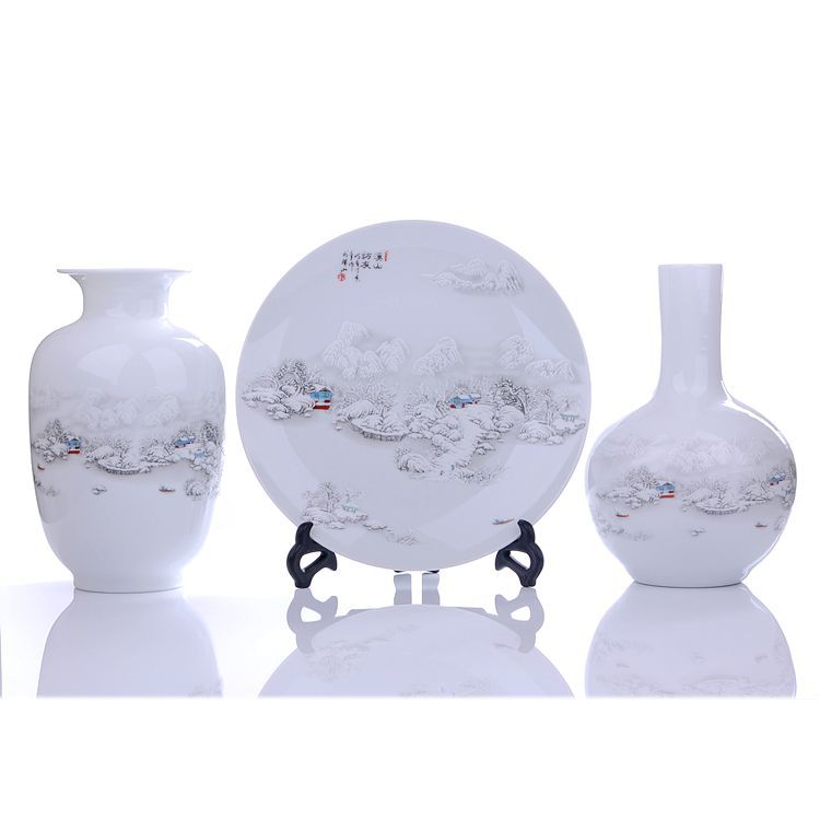 Jingdezhen ceramics peach blossom put water point three - piece vase plates modern living room home act the role ofing handicraft furnishing articles