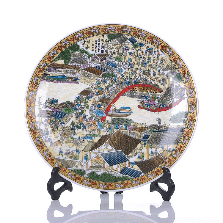 Jingdezhen ceramics powder enamel qingming scroll hanging dish home decoration fashion decoration decoration plate