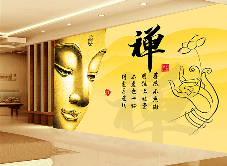 禅意墙纸佛堂墙布寺庙装饰画释迦摩尼佛壁纸佛图背景佛具店壁画定