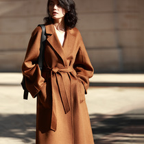 Double-sided cashmere coat womens length 2021 new high-end age-reducing caramel color loose dressing gown
