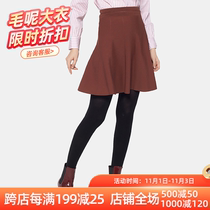 Aige spring autumn knitted slim fit wear with A word version High waist pleated camel short skirt A- 1-13