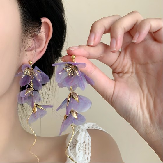 꽃의 바다에서 방황, 달콤한 긴 자주색 귀걸이, 모기 코일, 귀 클립, 여성 귀 피어싱 디자인, 귀걸이, 귀걸이 꽃의 바다에서 방황, 달콤한 긴 자주색 귀걸이, 모기 코일, 귀 클립, 여성 귀 피어싱 디자인, 귀걸이, 귀걸이