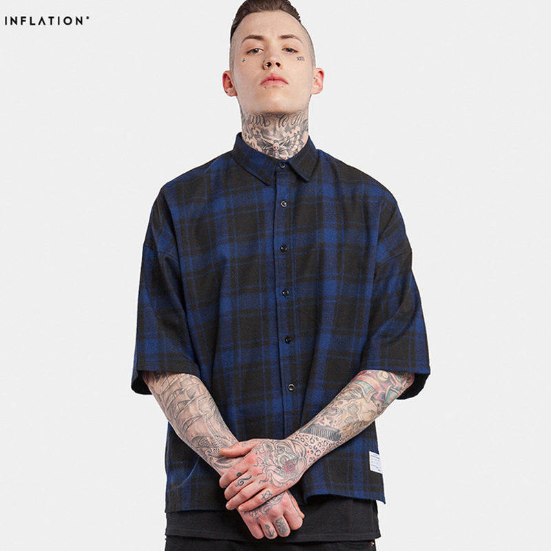 17夏季欧美高街oversize墨西哥匪帮gangsta格子短袖宽松男士衬衫