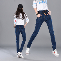 Spring and autumn new elasticated waisted jeans womens large size loose thin Harlan pencil pants small leg trousers Korean version